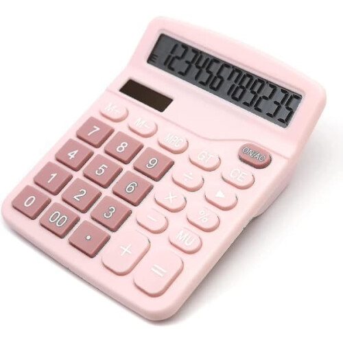 Pink Desktop Calculator 12-Digit LCD Display