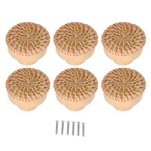Wooden Rattan Drawer Knobs Round Handmade 6 pcs