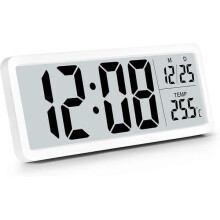 Digital Wall Clock Battery Powered White with Large Numbers