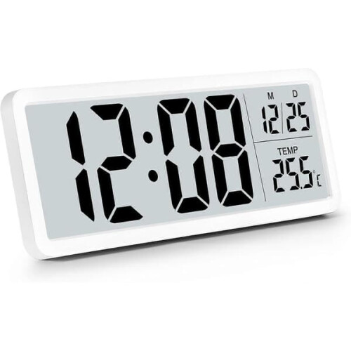 Digital Wall Clock Battery Powered White with Large Numbers