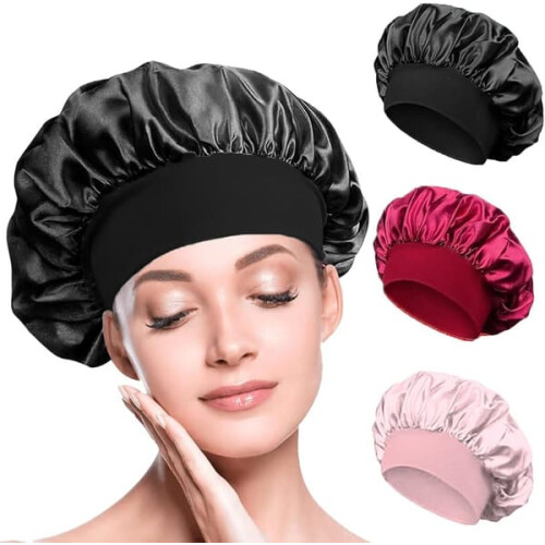Satin Sleep Bonnet with Wide Elastic Band 3-Pack