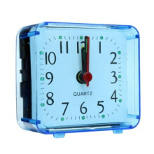 Square digital alarm clock transparent case blue