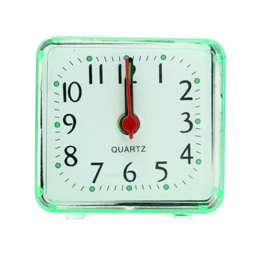 Square digital alarm clock transparent case green