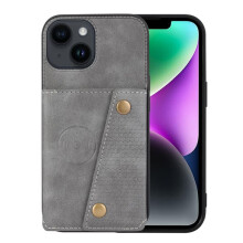 iPhone 15 retro leather wallet case grey 4-card slots