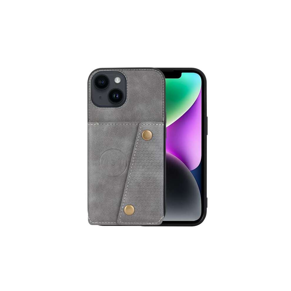 Iphone 15 Retro Leather Wallet Case 4-Card Slots Grey 900223009203