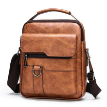 Men's leather shoulder bag with wallet khaki 22x26x6 cm