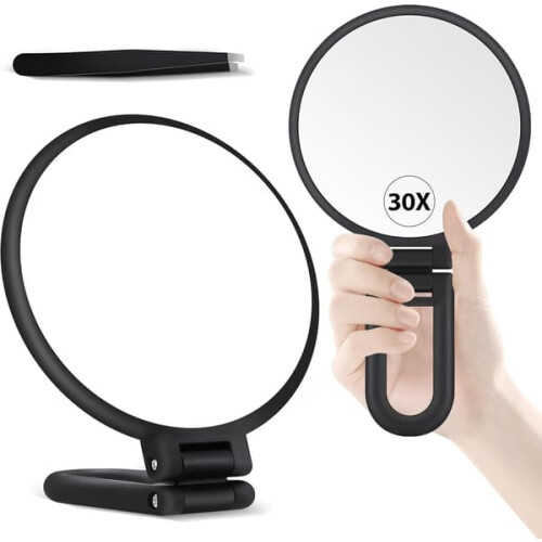 Double-sided makeup mirror 1X/30X foldable portable matte