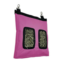 Pink hanging hay bag for rabbits and chinchillas