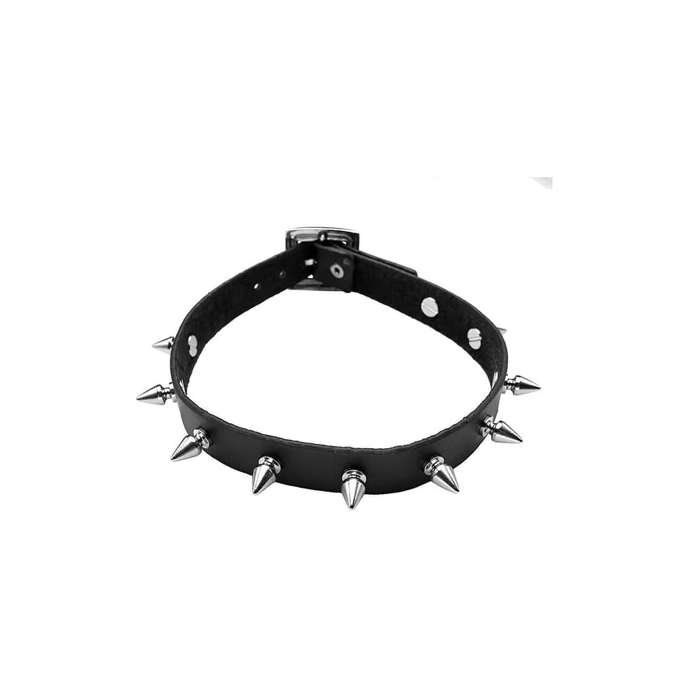 Gothic Punk Leather Choker Necklace Black 900223026804