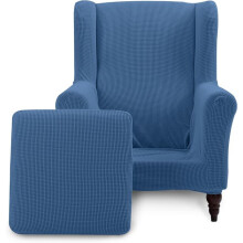 Wing Chair Cover Denim Blue Jacquard Spandex 1 Pc