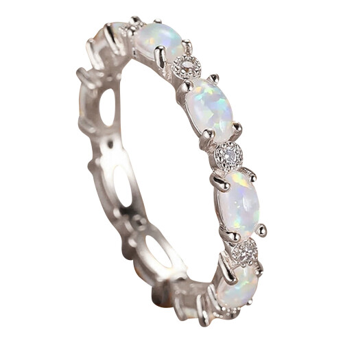 CHOII oval white fire opal stack ring for women 1