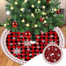 Jupe de sapin de Noël à carreaux Buffalo avec flocons de neige, 89 cm (35 pouces)