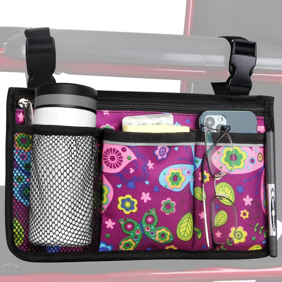 Flower Color Wheelchair Armrest Pouch Waterproof with Cup