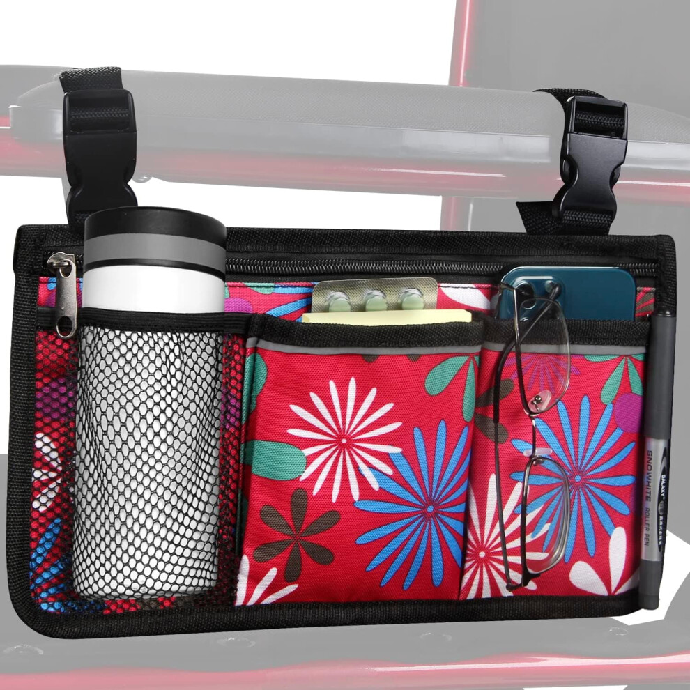 Flower Color Wheelchair Armrest Pouch Waterproof with Cup