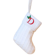 Mini calcetín navideño de 20 cm (7,9 pulgadas), blanco, con inicial bordada, calcetín navideño de punto personalizado para la decoración del