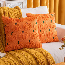 Pumpkin Throw Pillow Orange Faux Fur 20x20 Inch Set of 2
