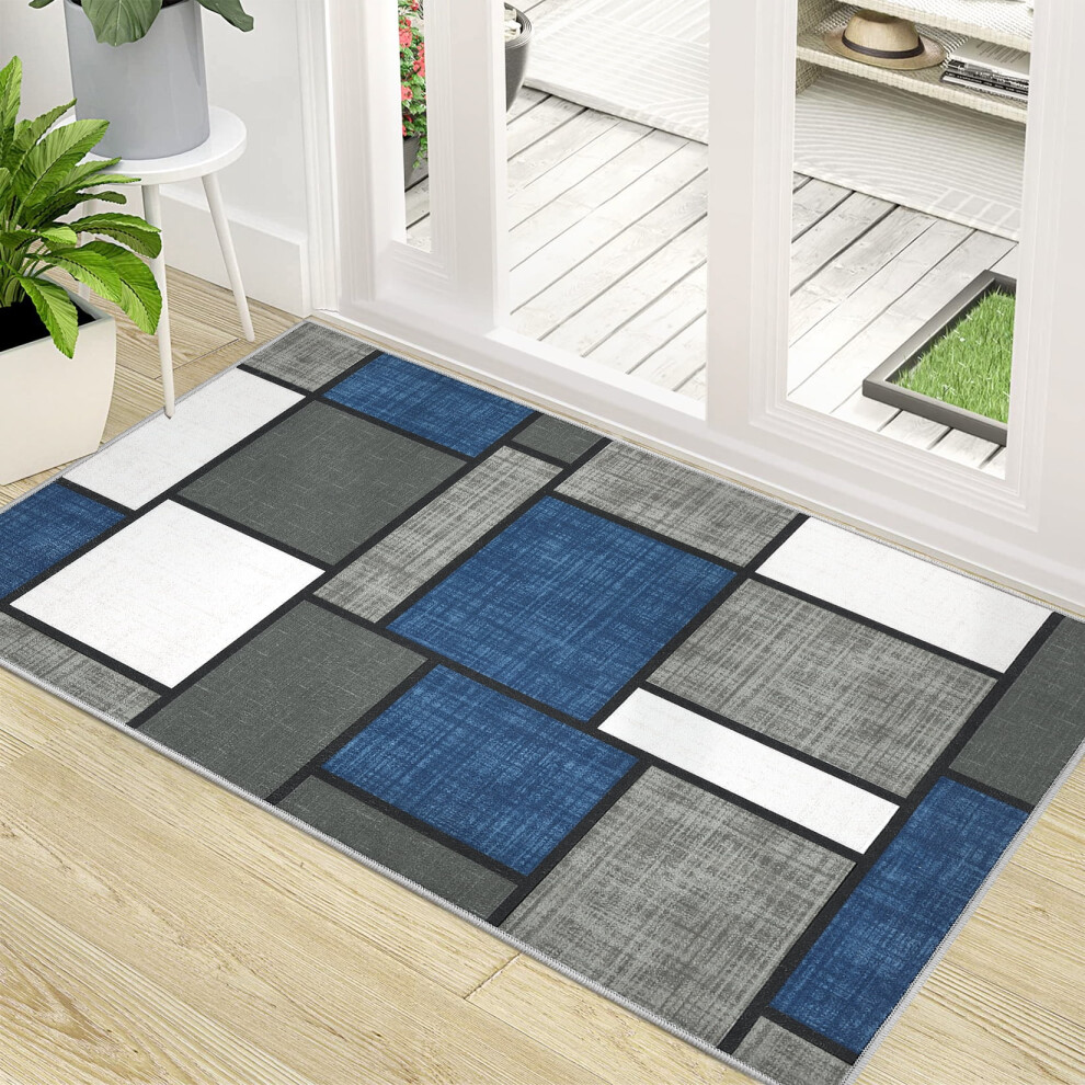Garvee geometric area rug navy blue 2x3 ft
