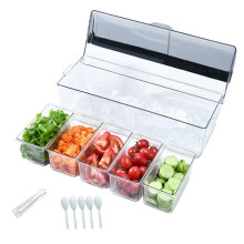 Caixa Organizadora para Salada de Frutas e Sushi, com Tampa, 5 Compartimentos Removíveis, 5 Colheres e 1 Prendedor para Alimentos.
