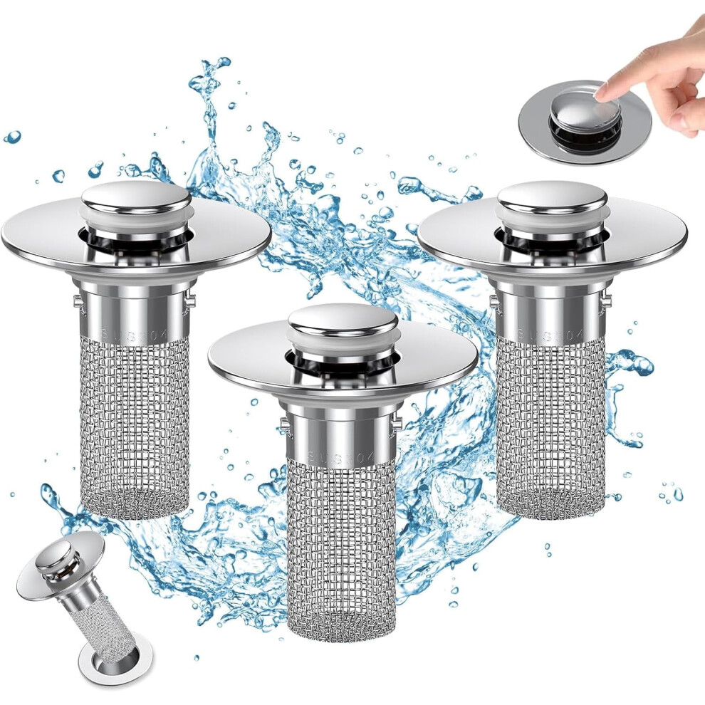 Bathroom Sink Drain Stopper Stainless Steel 3-Filter Pop-Up 900223618238