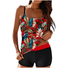 Traje de baño tankini para mujer con control de abdomen y shorts tipo bóxer.