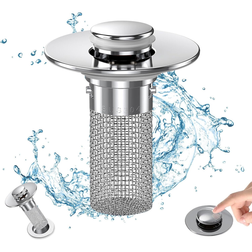 Bathroom Sink Drain Stopper Pop-Up With Stainless Steel 900223618245