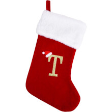 20 tommer monogram julestrømpe rød fløjl, hvid plys manchet, store bløde julestrømper til pejs, juletræspynt, julegaver