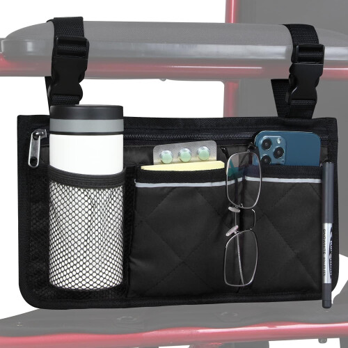 Wheelchair Side Storage Bag with Cup Holder for Power