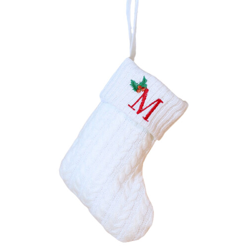 Weihnachtsstrumpf, rot-weiß gestrickt mit Initial M8 Zoll