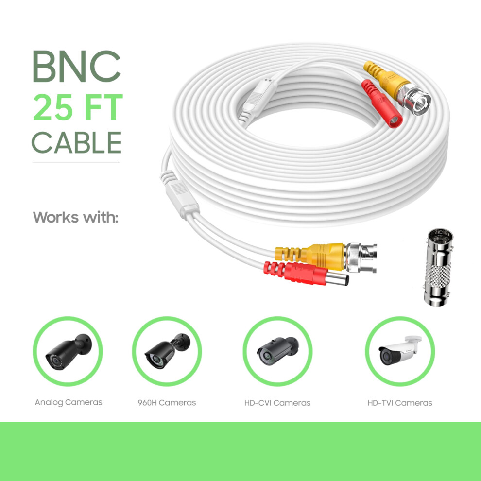 Cjp-Geek Siamese Cctv Wire 25 Ft 1080P White 940684153411