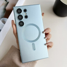Coque Samsung Galaxy S21 Ultra 5G bleu métallisé en TPU MagSafe