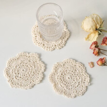 Crocheted round lace tablecloth handmade cotton 3 pcs