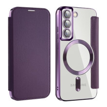 Étui MagSafe en cuir violet pour Samsung Galaxy S22 5G