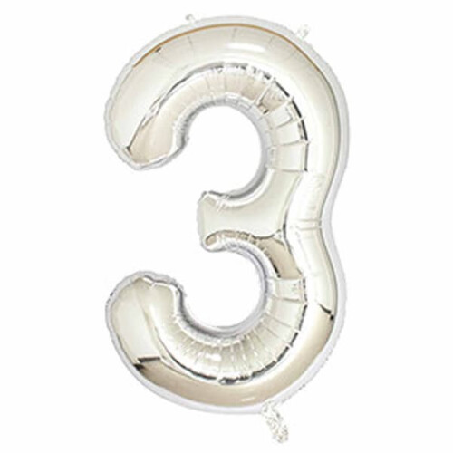 Number Balloon Silver 102cm 3 pcs