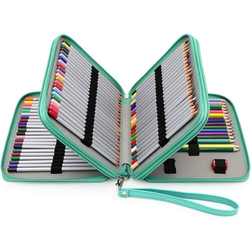 PU Leather Pencil Case for Colored Pencils 120 Compartments