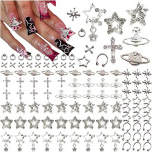 Decoraciones de uñas acrílicas en forma de estrella, aleación plateada, 110 unidades.