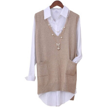 Women's V-neck sleeveless knit vest beige medium