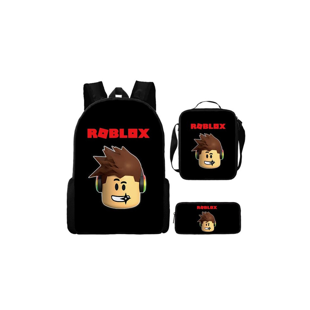 Roblox backpack school bag travel set 3 pieces black beige