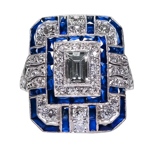 Antique Art Deco sterling silver sapphire ring size 6