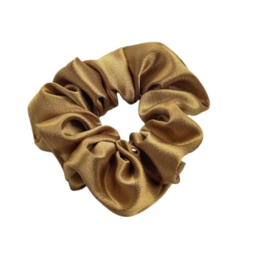 Elástico de cabelo tipo scrunchie de cetim, 9 cm, marrom claro.