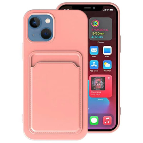 Coque rose pour iPhone 14 avec porte-cartes
