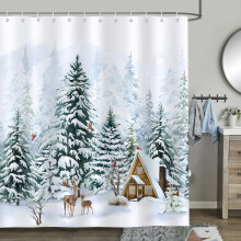 Sprchový závěs Zimní borovice, polyester, 66x72 palců