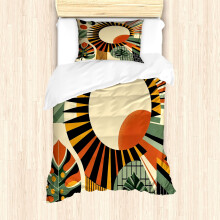 Monstera duvet cover set mid-century abstract twin beige