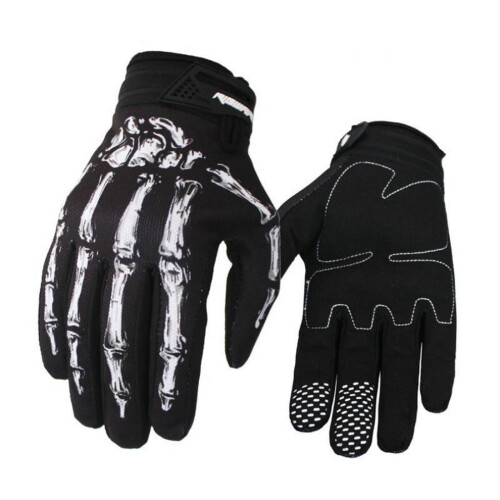 Herrecykelhandsker i polyester med skeletdesign til hele fingrene