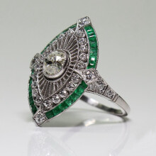 Sterling Silver Art Deco Emerald Ring Size 9