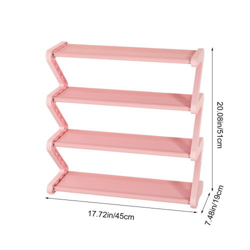 Z-Shaped Shoe Rack Pink 4-Tier Space-Saving 1