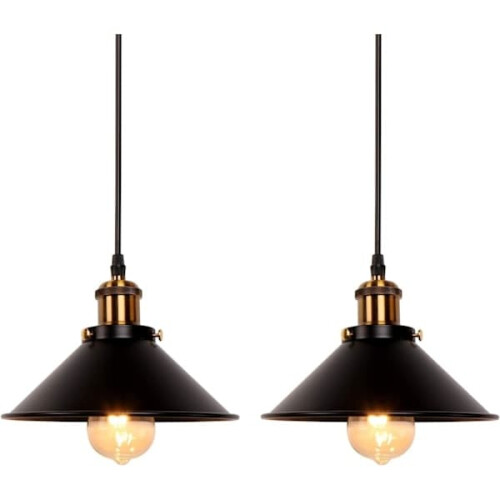 Industrielt retro sort jern pendellampesæt 2
