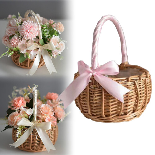 Wicker Storage Basket with Handle and Plastic Insert 1