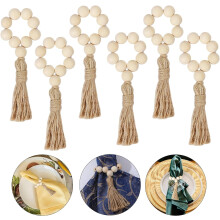 Ensemble de ronds de serviette en perles de bois, style rustique, 6 ou 12
