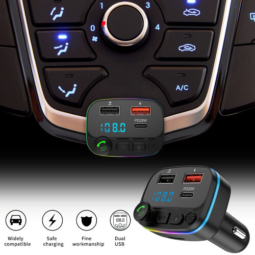 VALSEEL Bluetooth 5.0 FM transmitter with 2 USB + PD charger 1