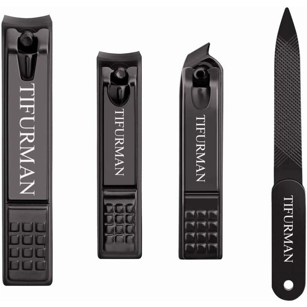 Nail Clippers Set Black 4PCS for Fingernails and Toenails